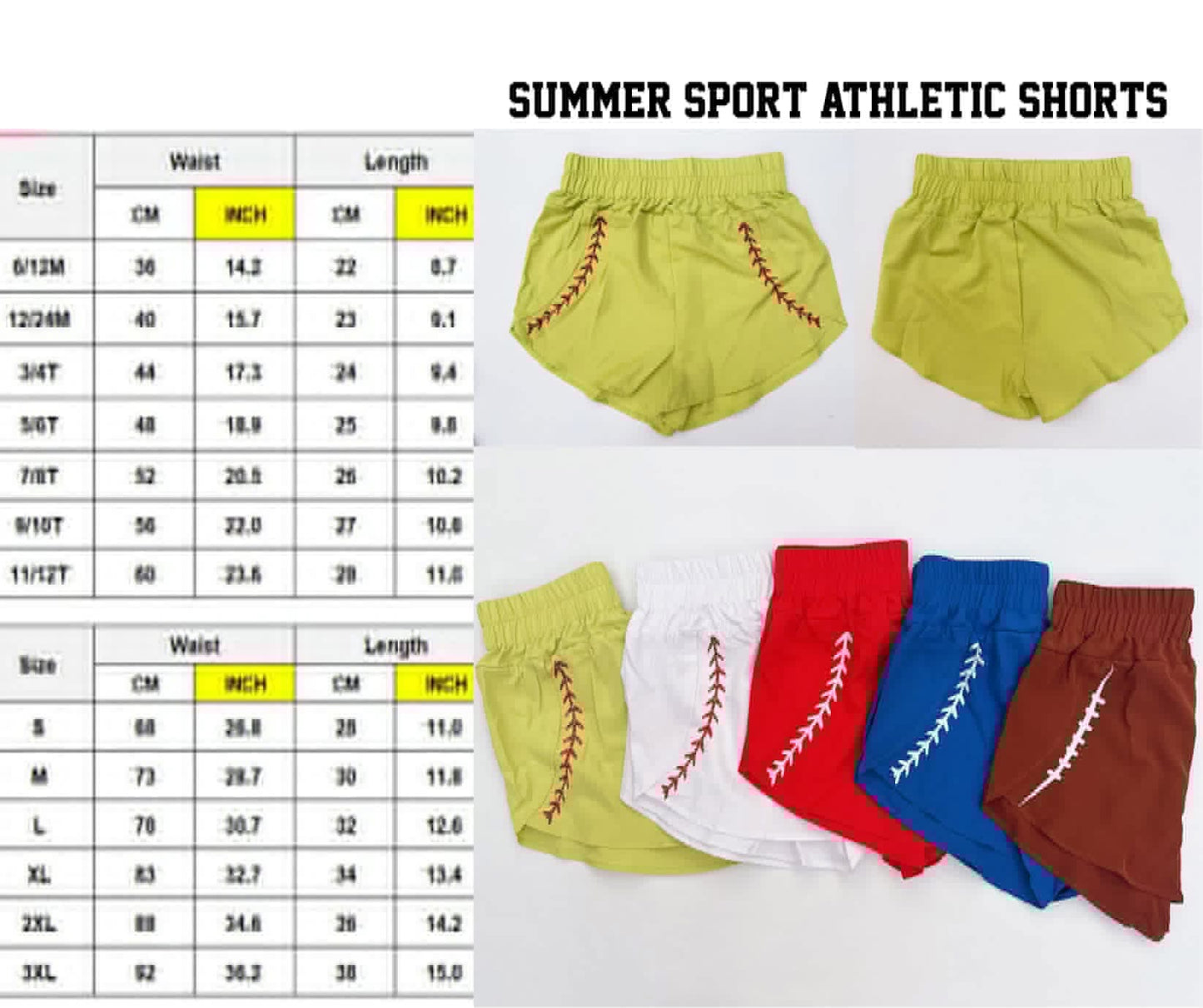 Softball/Baseball Athletic Shorts PREORDER - Kids and Adult