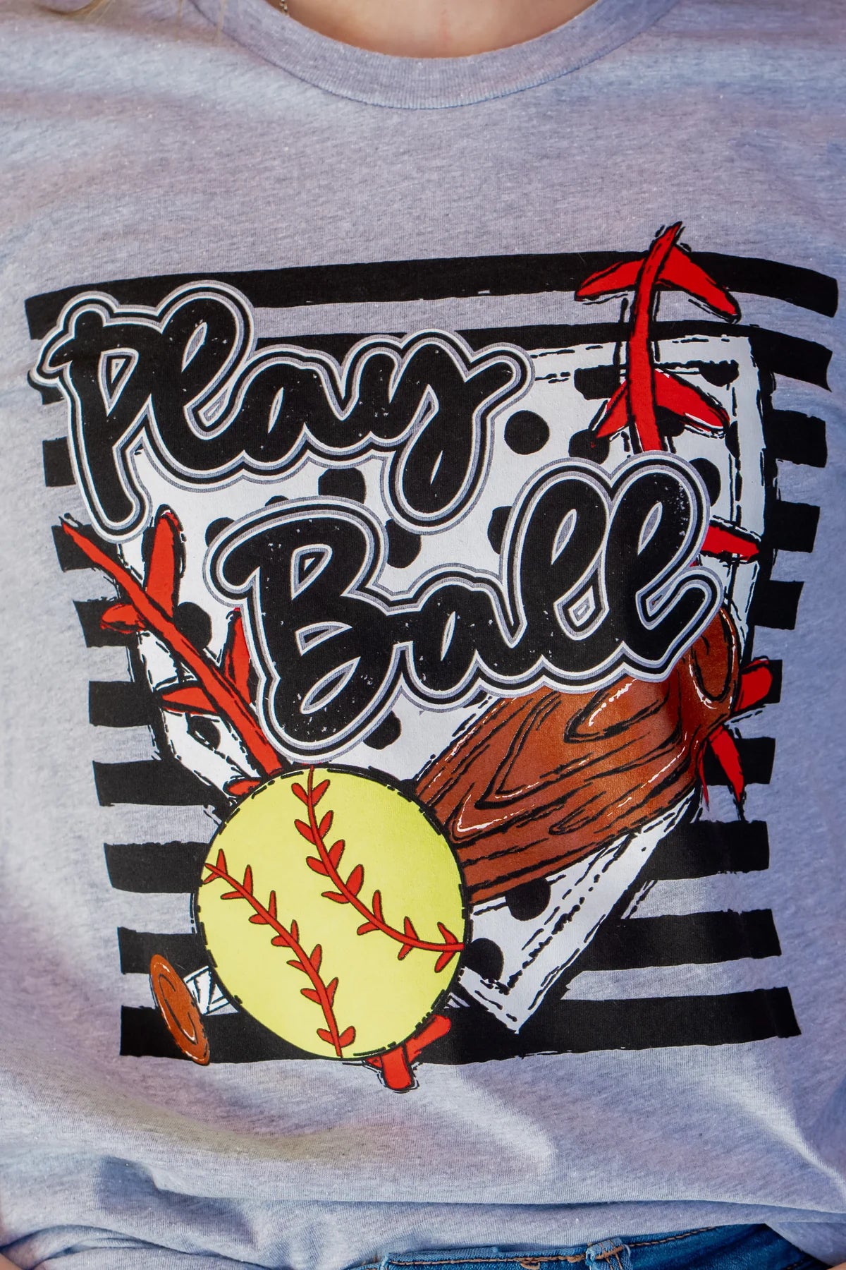 Play Ball Stripes & Dots Baseball/Softball Tee PREORDER