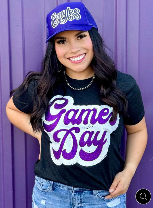 Big Game Day Retro Glitter Tee - PURPLE - PREORDER