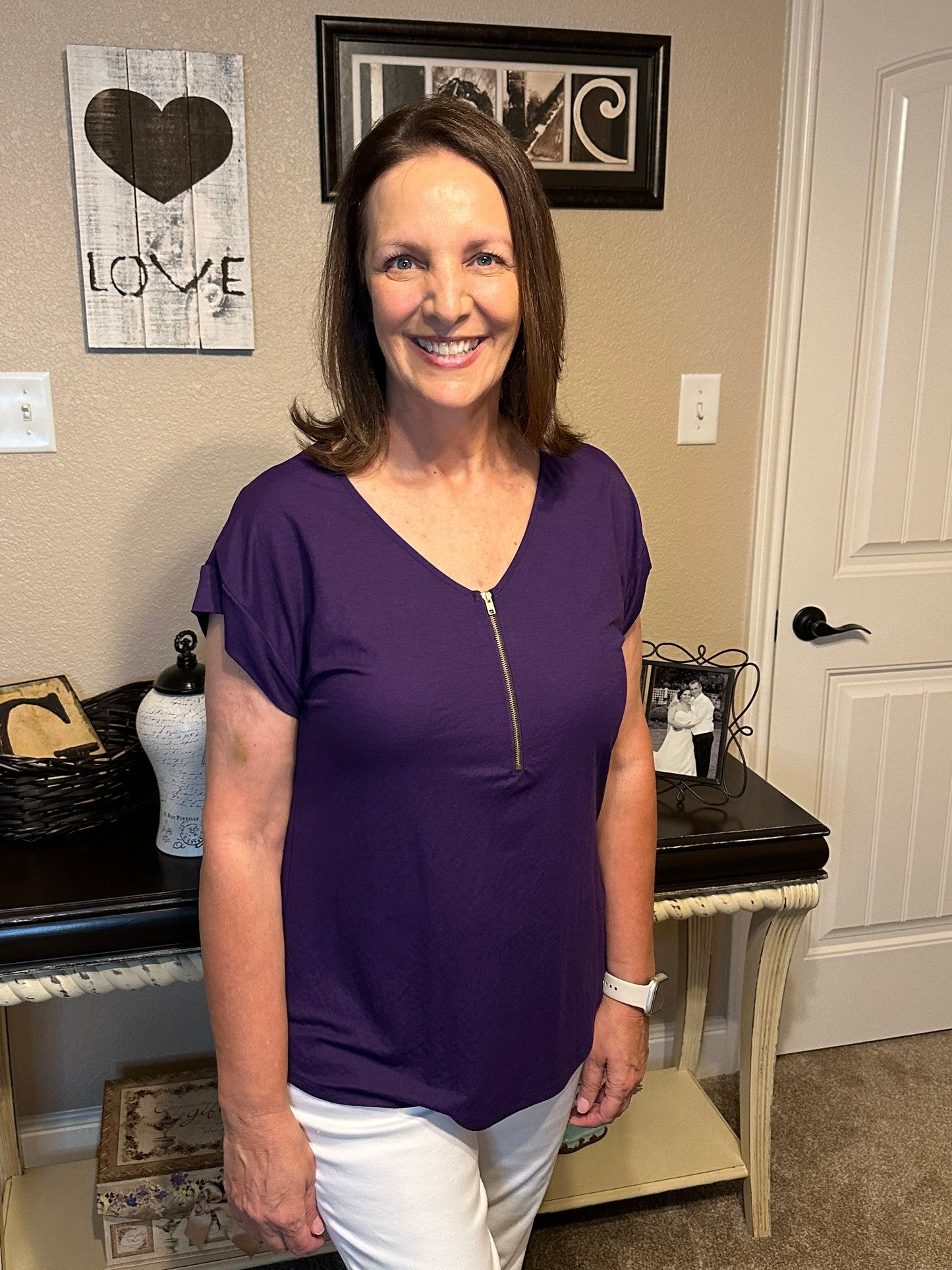 The Star - Purple Zipper Short Sleeve Blouse