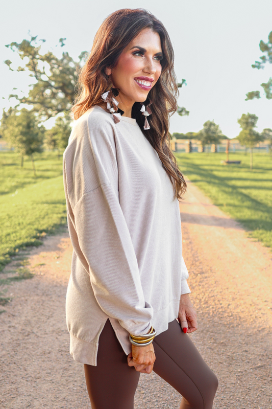 Alexis Corded Vintage Pullover - Taupe