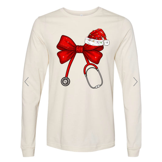 Stethoscope Christmas Bow Long Sleeve PREORDER - Made To Order