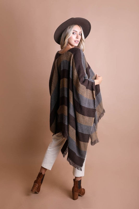 Classic Striped Knit Poncho Mocha