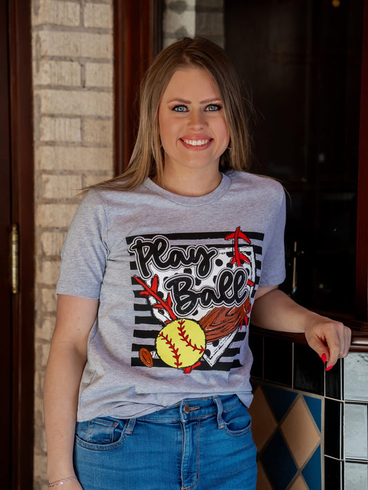 Play Ball Stripes & Dots Baseball/Softball Tee PREORDER