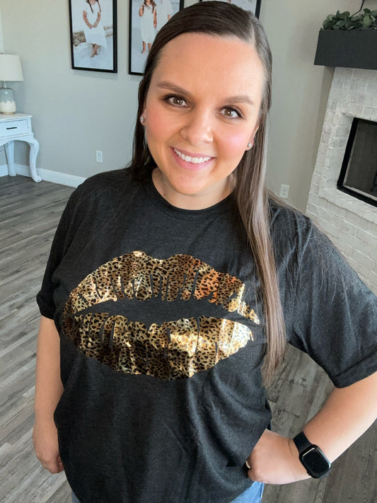 Lips Tee with Leopard Foil