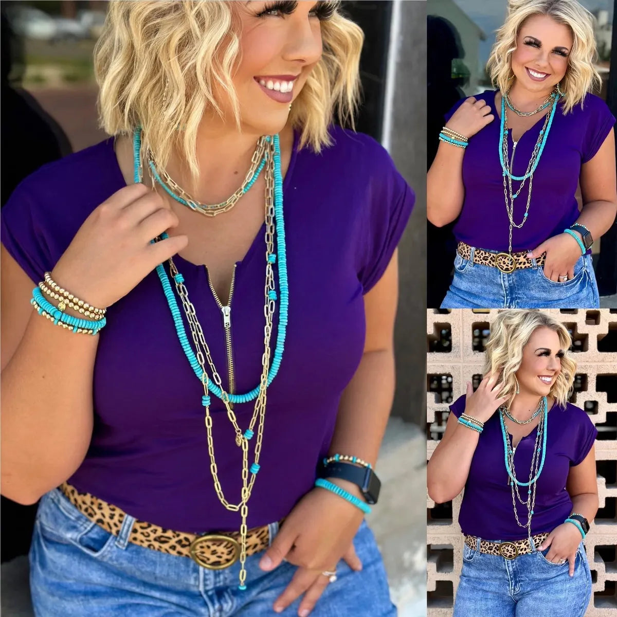 The Star - Purple Zipper Short Sleeve Blouse