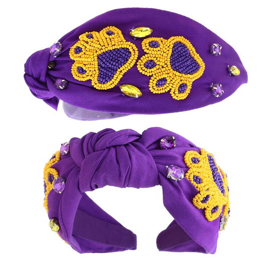 Paw Print Headband - Purple and Gold