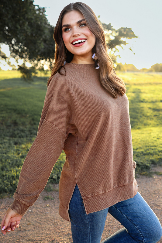 Alexis Corded Vintage Pullover - Chocolate