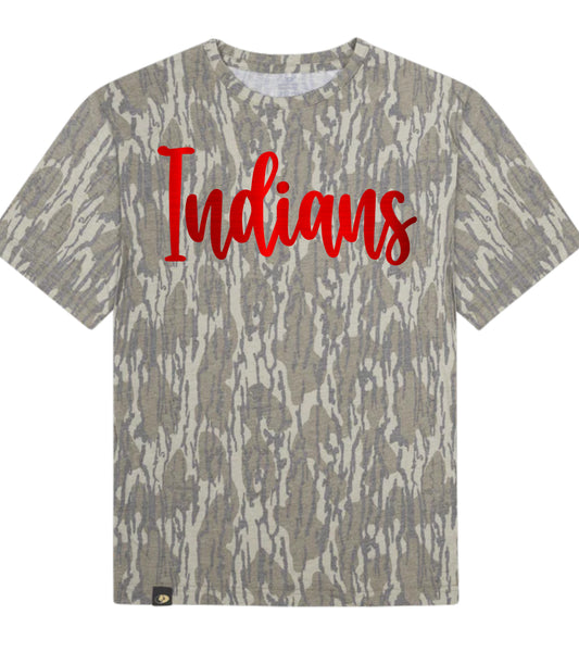 Mossy Oak Bottomland Camo Tee/Red Metallic Puff Indians PREORDER