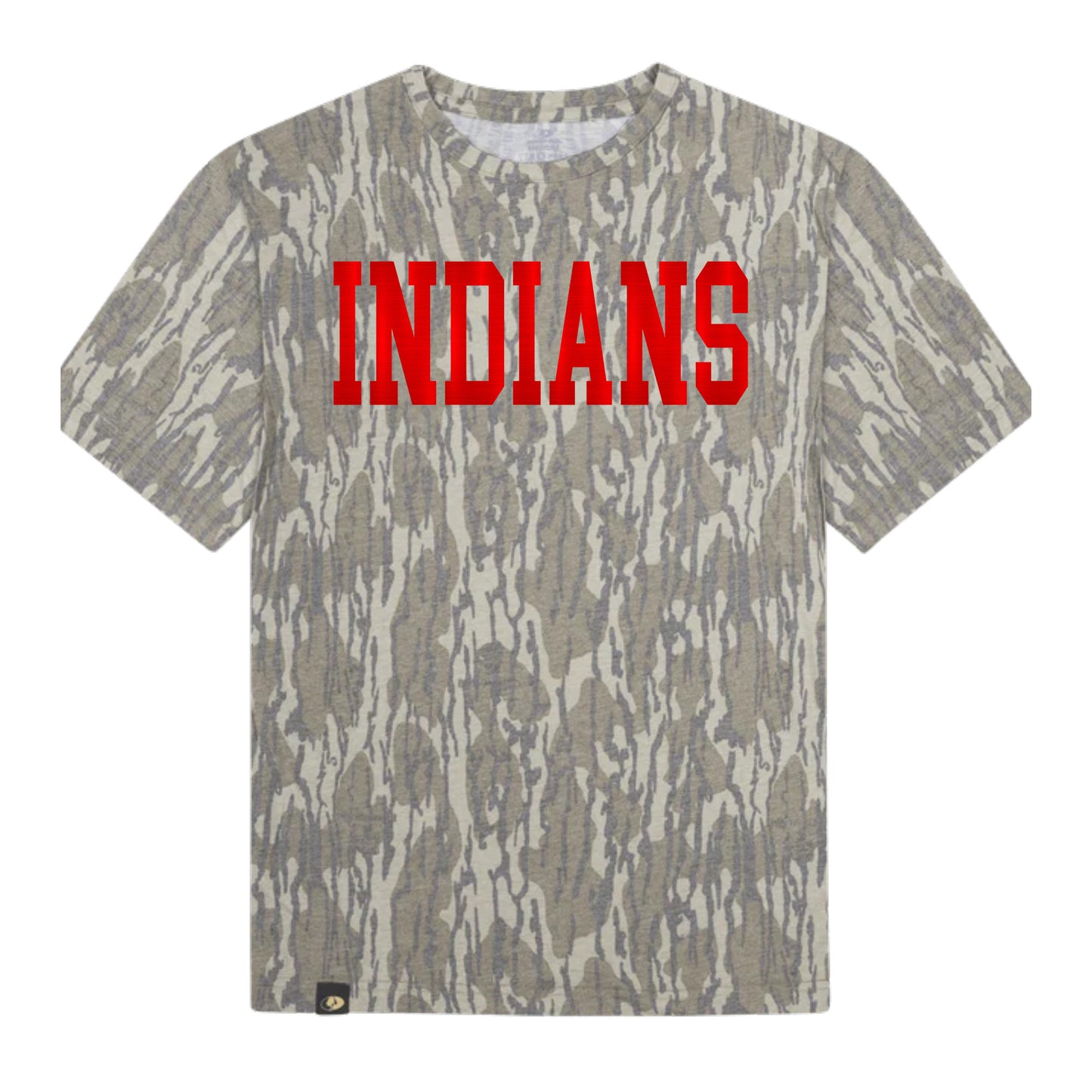Mossy Oak Bottomland Camo Tee/Red Metallic Puff Indians PREORDER