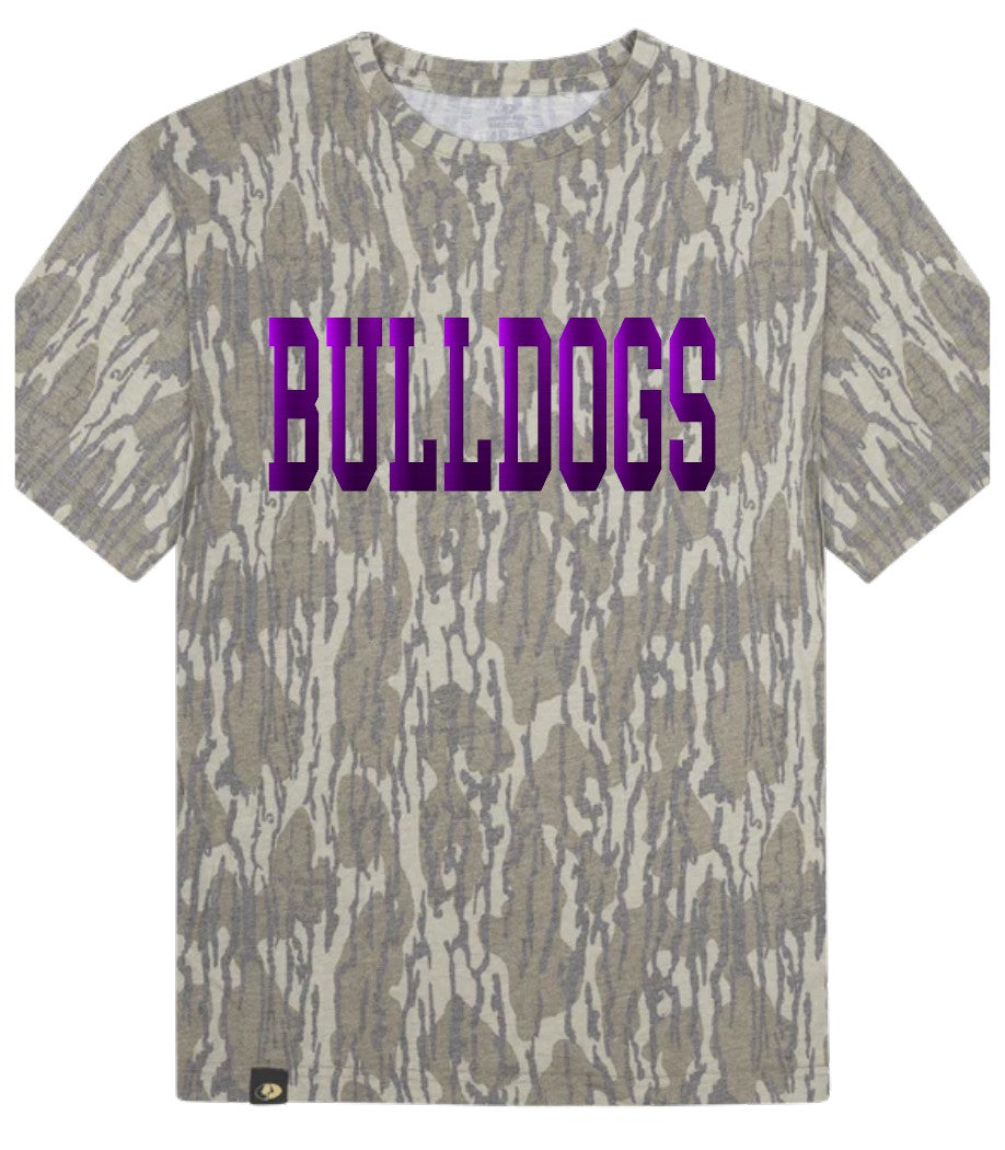 Mossy Oak Bottomland Camo Tee/Purple Metallic Puff Wylie Bulldogs PREORDER