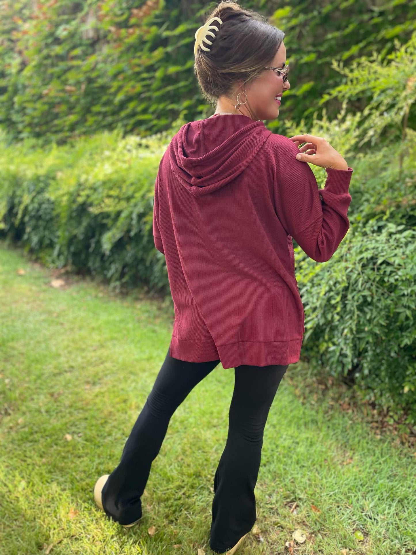 Touch of Fall Thermal Hoodie - Burgundy PREORDER