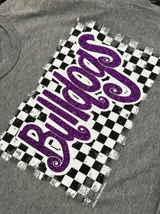 Checkered Purple Glitter Bulldogs Youth PREORDER