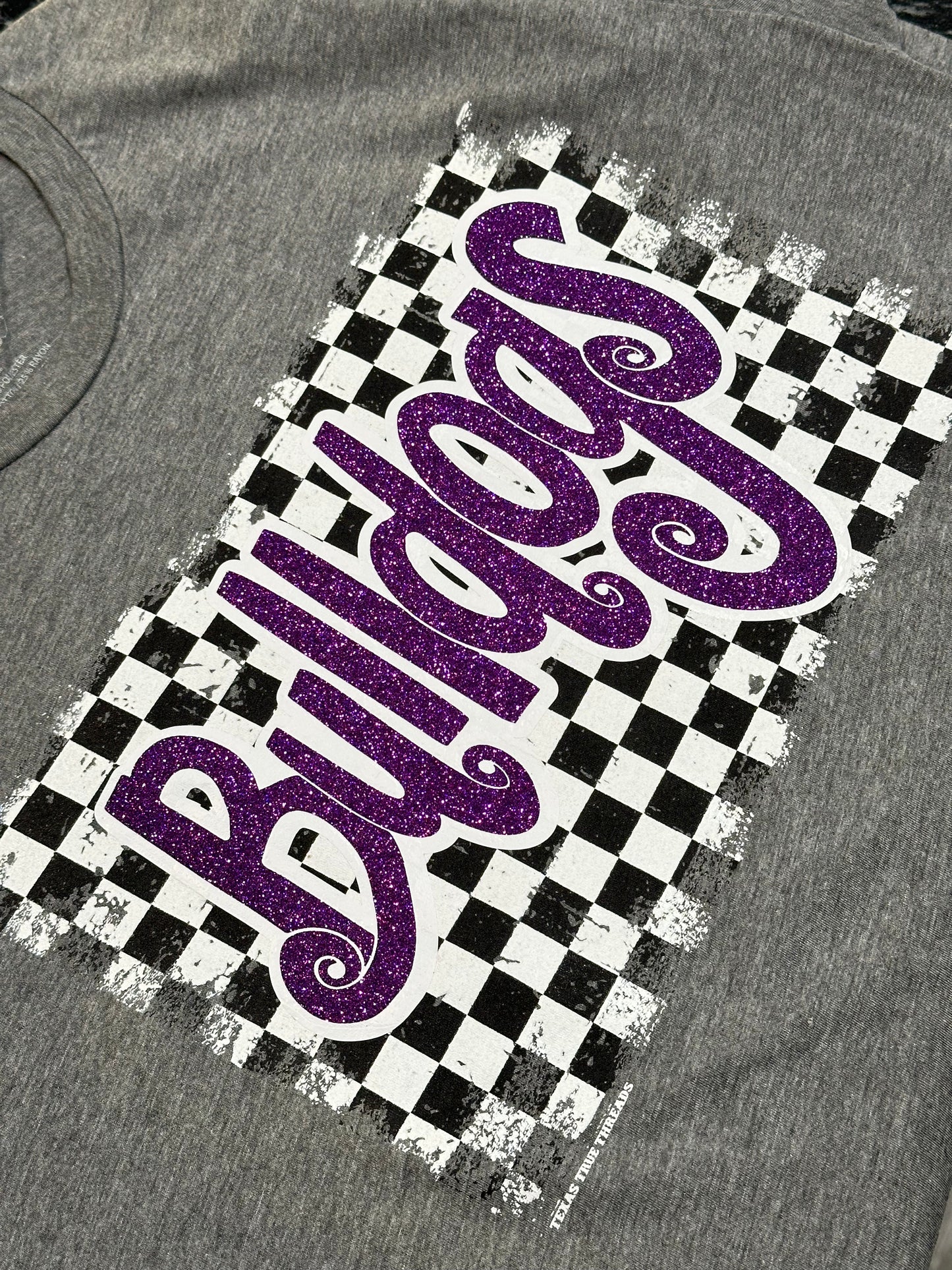 Checkered Purple Glitter Bulldogs Adult PREORDER