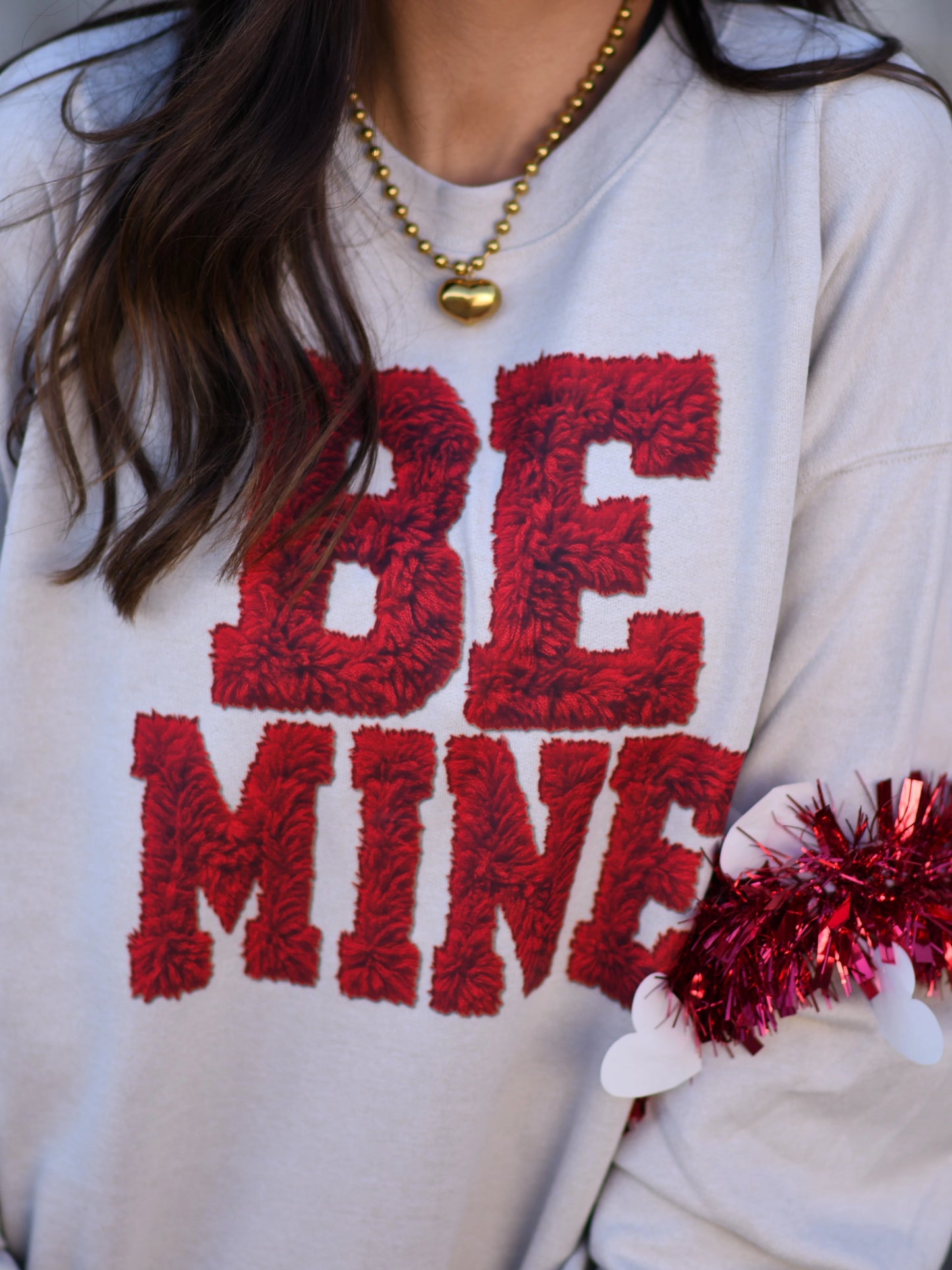 Be Mine Faux Yarn Tan Sweatshirt