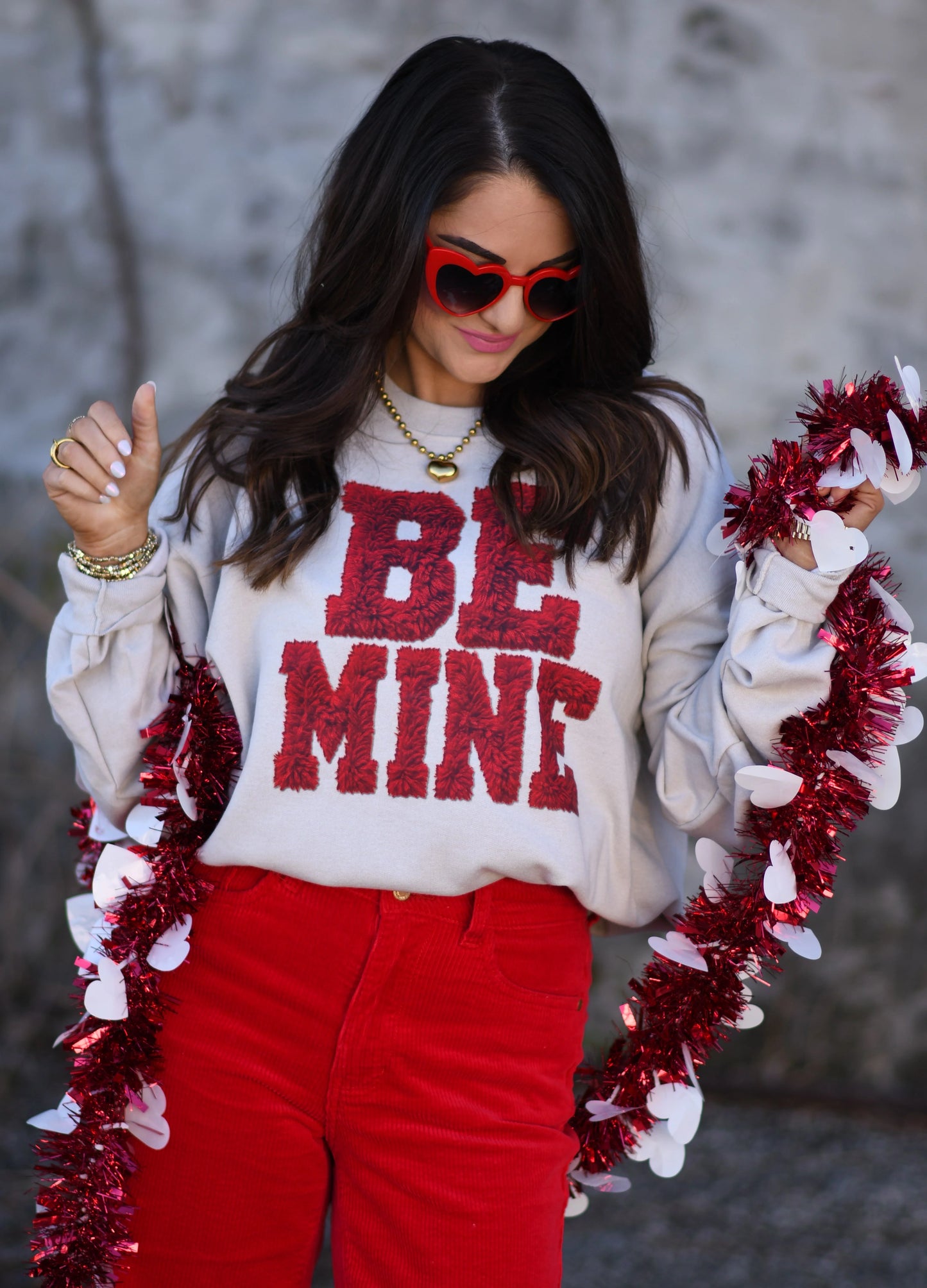 Be Mine Faux Yarn Tan Sweatshirt
