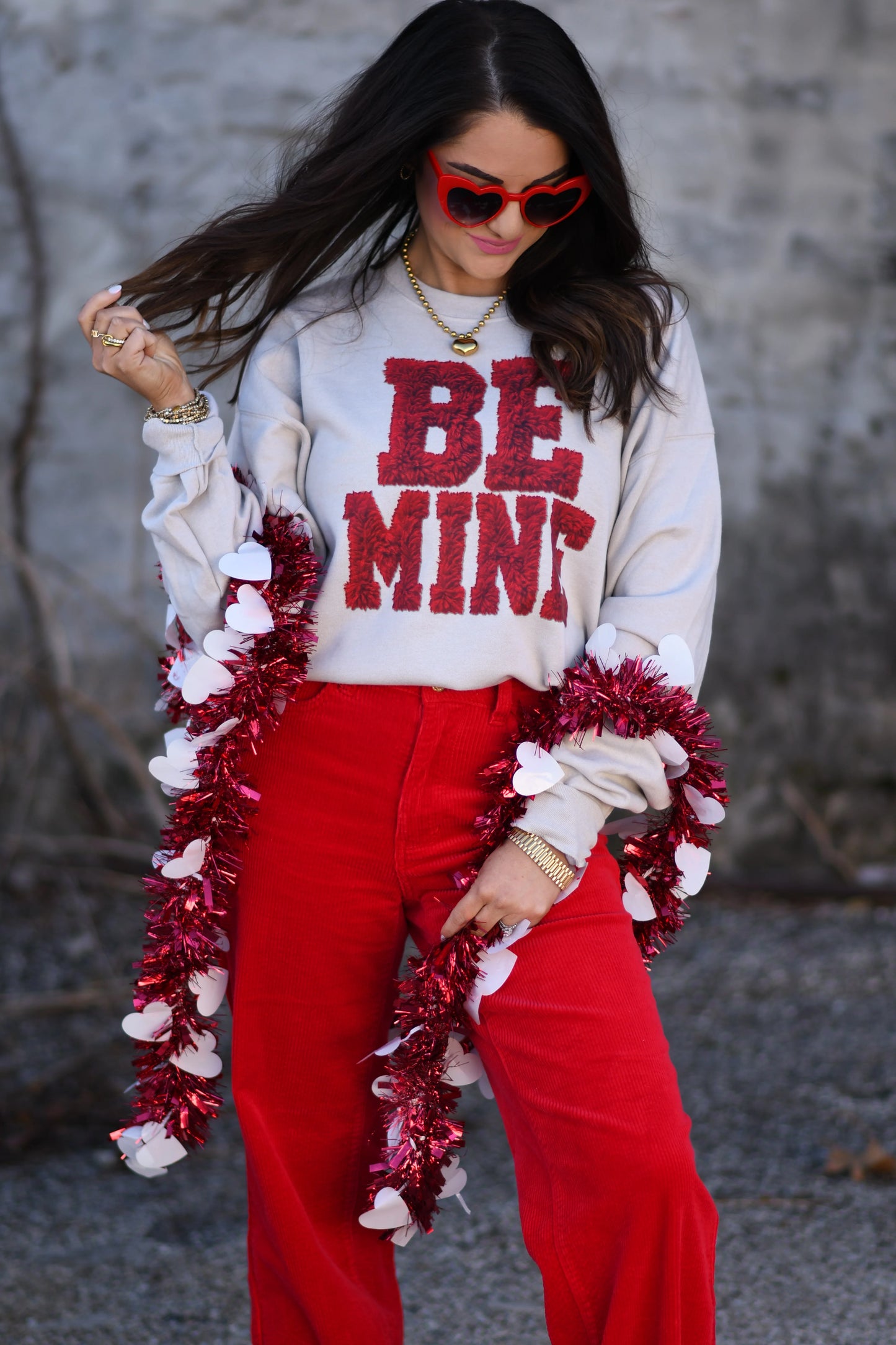 Be Mine Faux Yarn Tan Sweatshirt