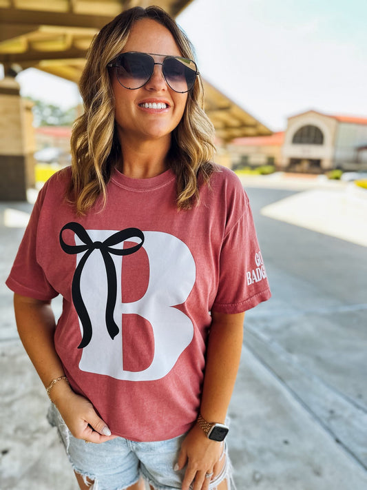 “E” Bow/Go Pirates Sleeve Print Tee PREORDER - Youth & Adult