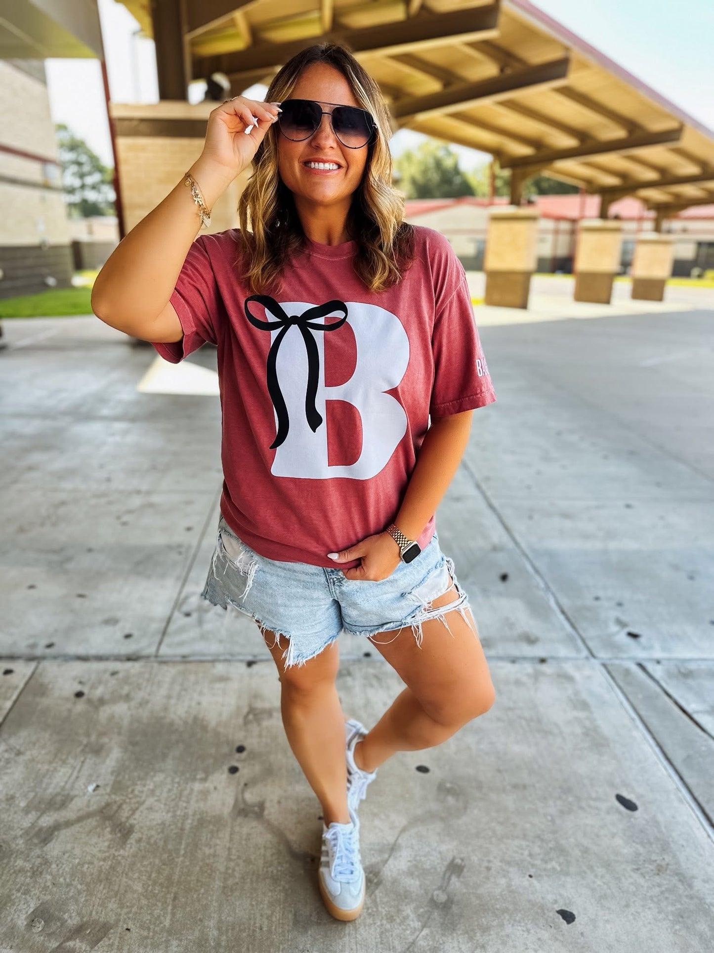 “E” Bow/Go Pirates Sleeve Print Tee PREORDER - Youth & Adult