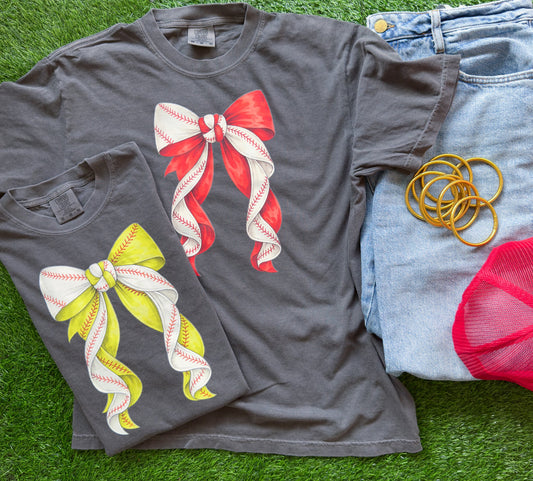Baseball/Softball Ribbon Bow Tee PREORDER