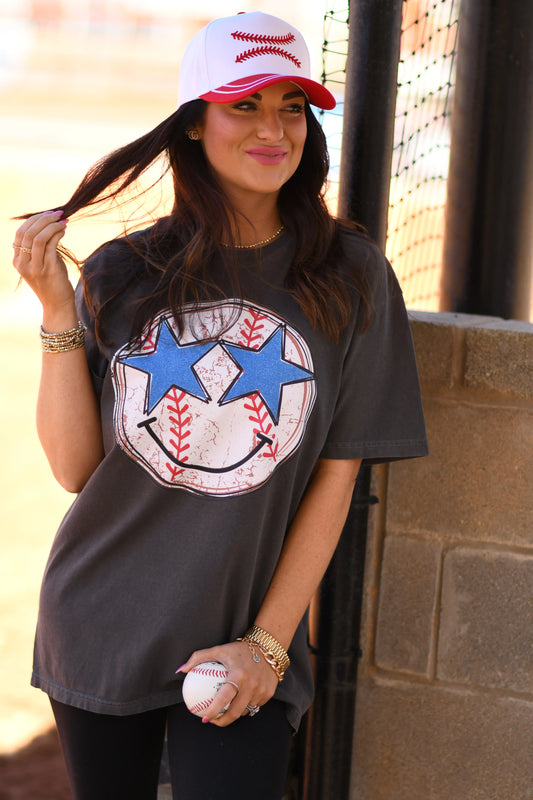 Baseball/Softball Star Smiley Tee PREORDER - Youth & Adult