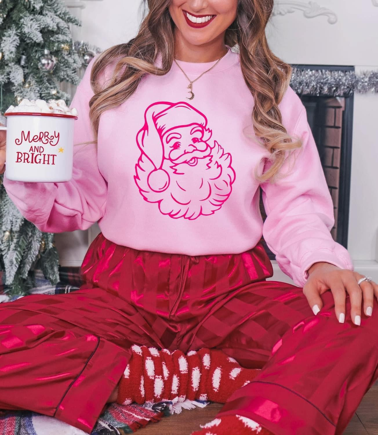 Hot Pink Puff Santa Sweatshirt PREORDER