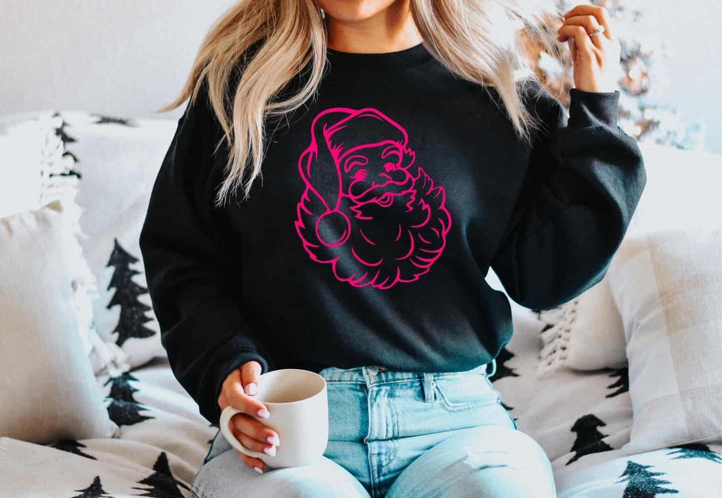 Hot Pink Puff Santa Sweatshirt PREORDER