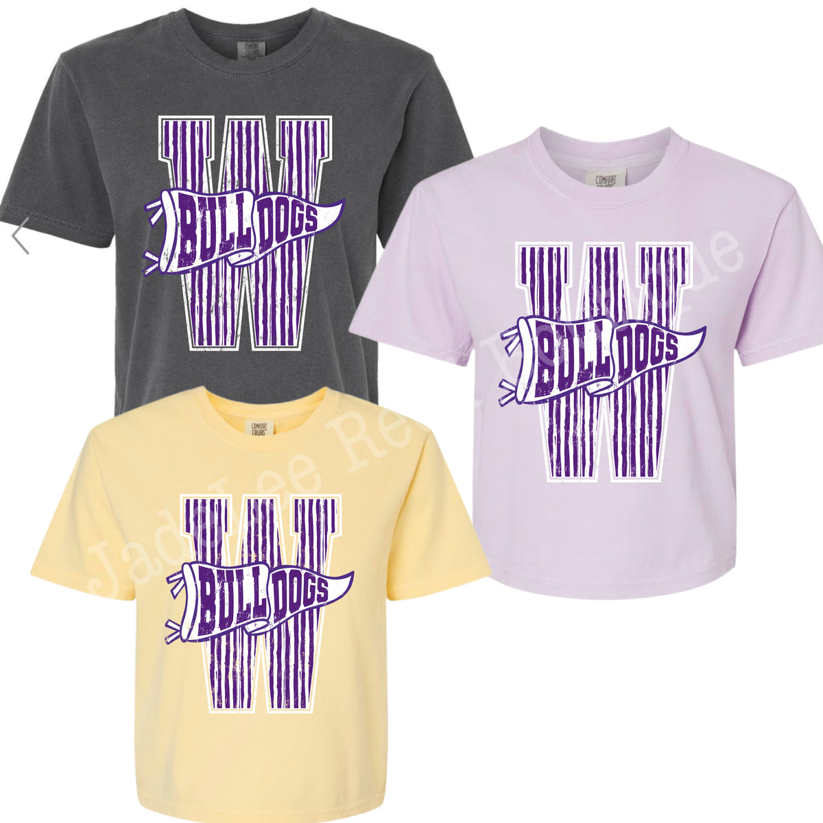 W Bulldogs - Large Stripe Varsity Letter with Pennant Tee/Sweatshirt PREORDER - Made To Order - Adult