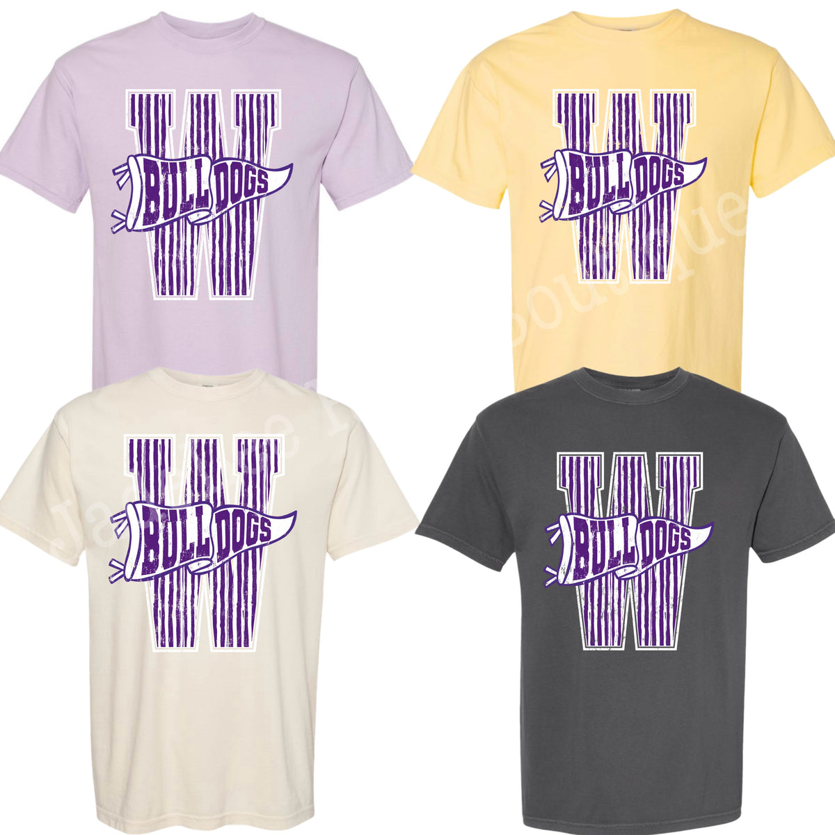 W Bulldogs - Large Stripe Varsity Letter with Pennant Tee/Sweatshirt PREORDER - Made To Order - Adult