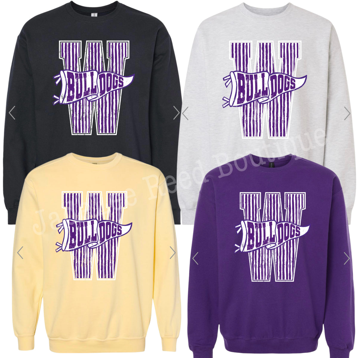 W Bulldogs - Large Stripe Varsity Letter with Pennant Tee/Sweatshirt PREORDER - Made To Order - Adult