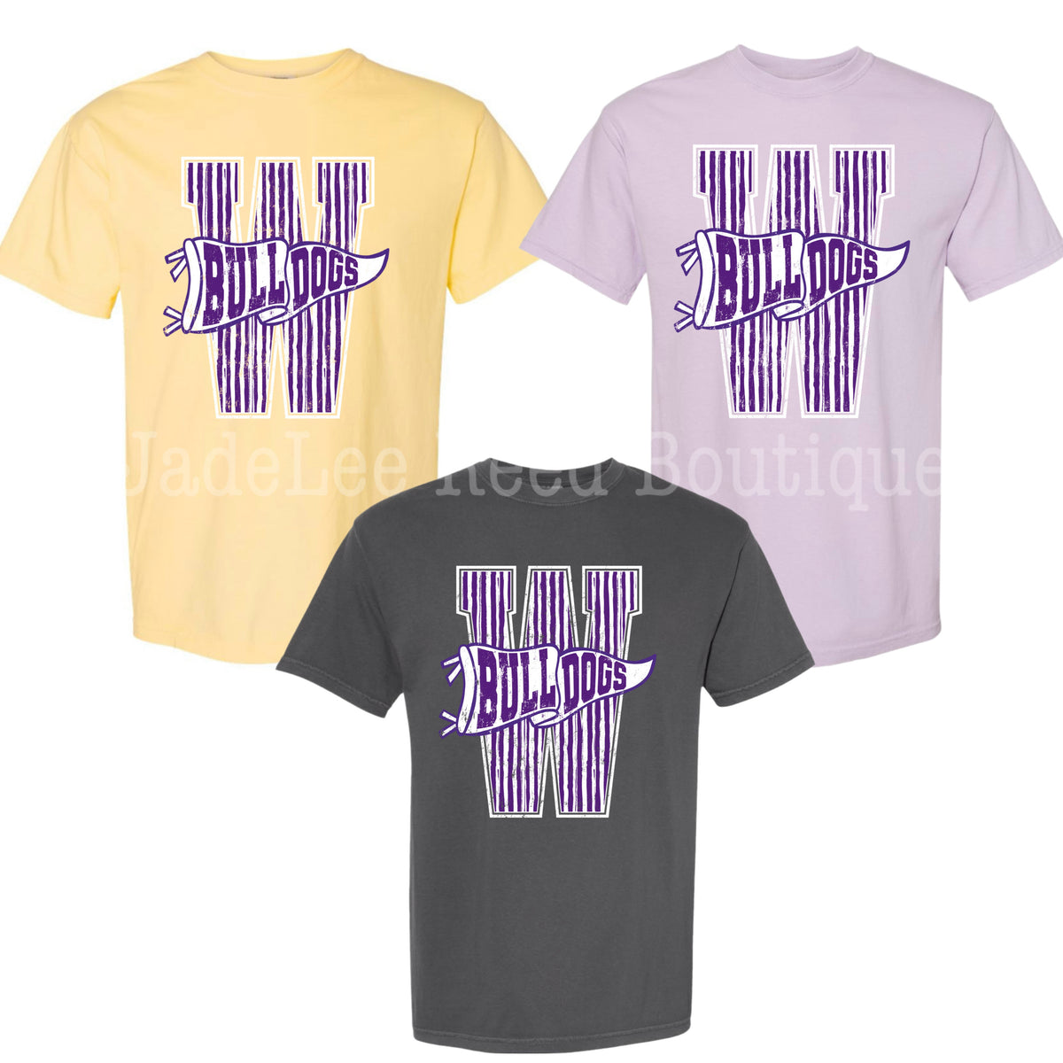 W Bulldogs - Large Stripe Varsity Letter with Pennant Tee/Sweatshirt PREORDER - Made To Order - Youth