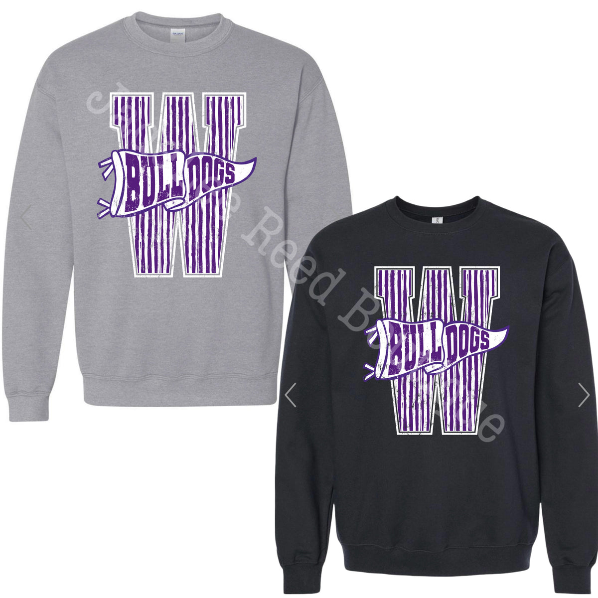 W Bulldogs - Large Stripe Varsity Letter with Pennant Tee/Sweatshirt PREORDER - Made To Order - Youth