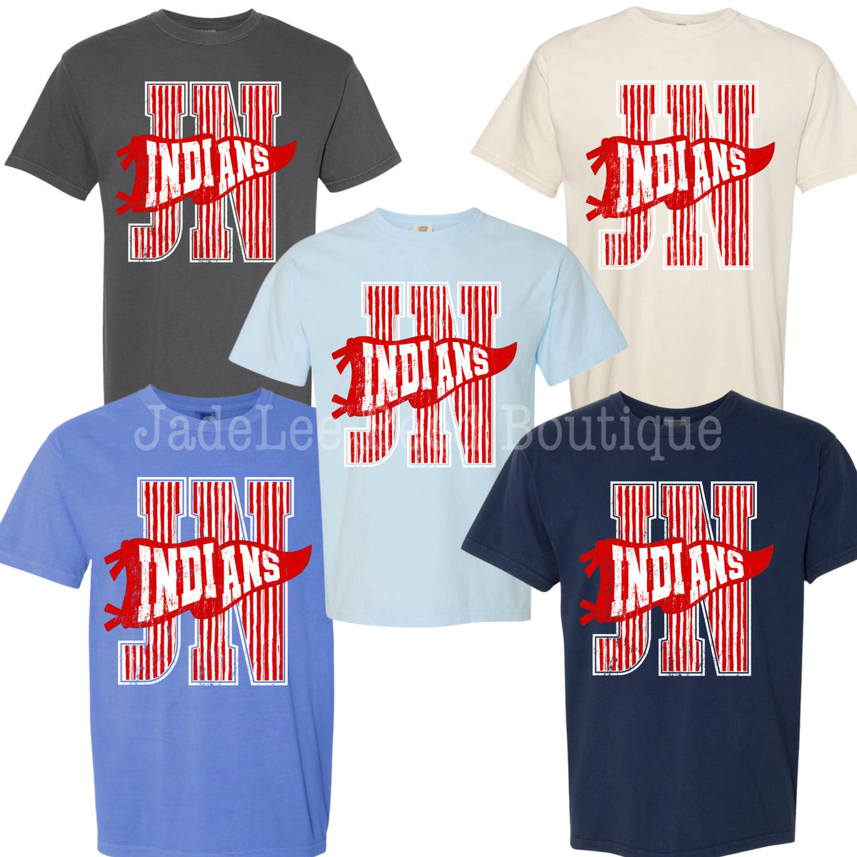 JN Indians - Large Stripe Varsity Letter with Pennant Tee/Sweatshirt PREORDER - Made To Order - Adult