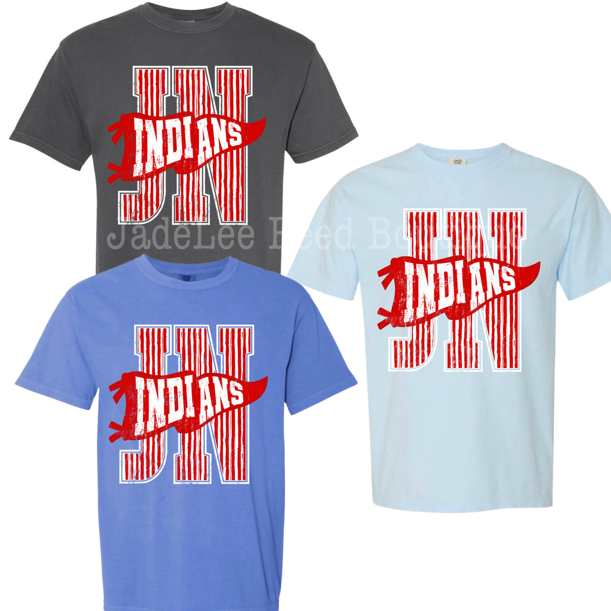 JN Indians - Large Stripe Varsity Letter with Pennant Tee/Sweatshirt PREORDER - Made To Order - Youth