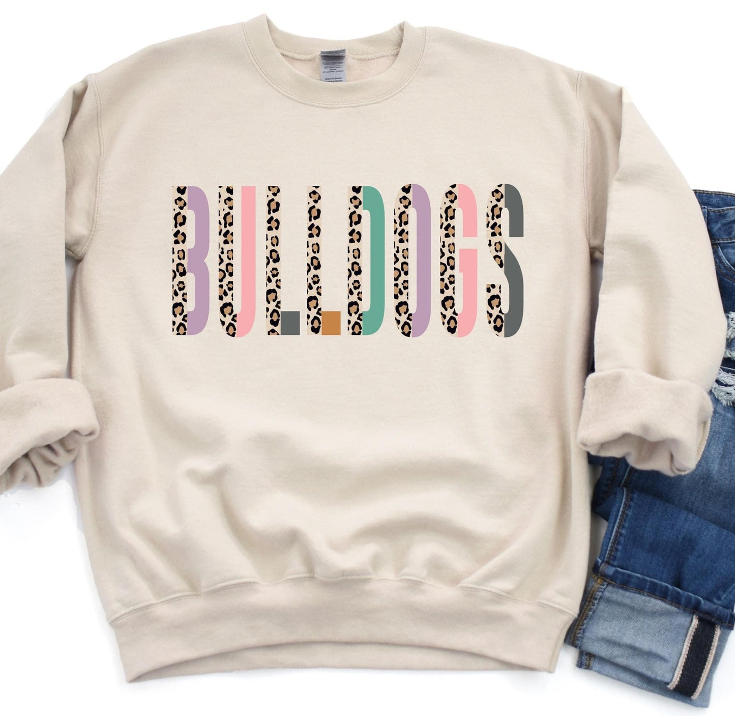 Leopard Colorful Colorblock Tan Sweatshirt PREORDER