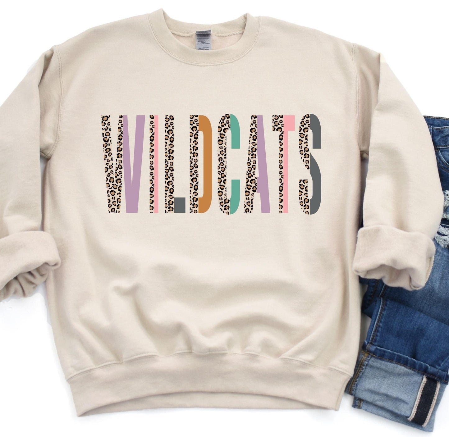 Leopard Colorful Colorblock Tan Sweatshirt PREORDER