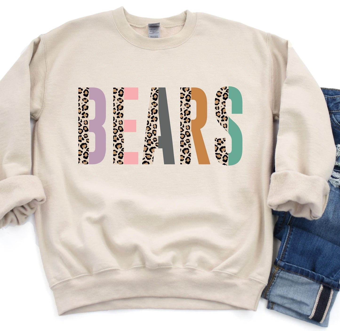 Leopard Colorful Colorblock Tan Sweatshirt PREORDER