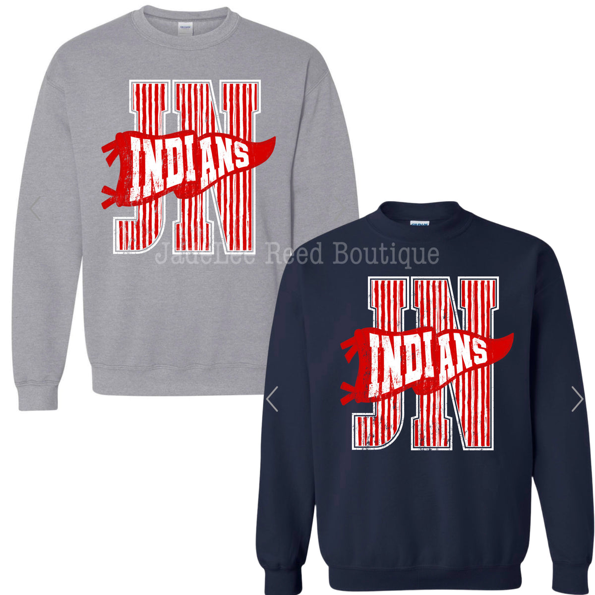 JN Indians - Large Stripe Varsity Letter with Pennant Tee/Sweatshirt PREORDER - Made To Order - Youth