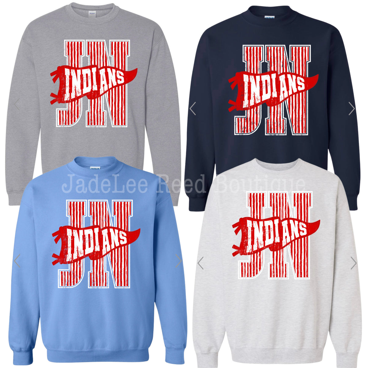 JN Indians - Large Stripe Varsity Letter with Pennant Tee/Sweatshirt PREORDER - Made To Order - Adult