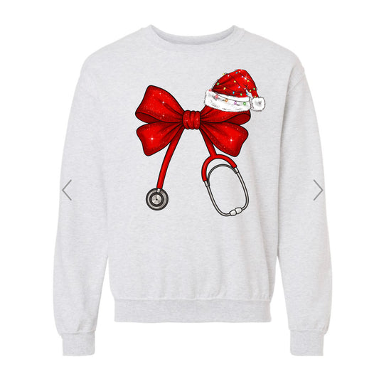 Stethoscope Christmas Bow Sweatshirt PREORDER - Made To Order