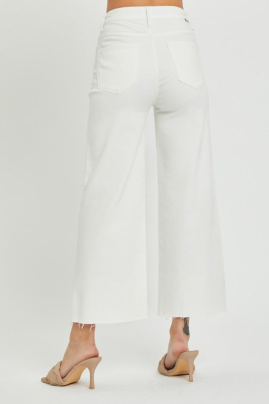 Risen High Rise Tummy Control Wide Leg Crop Pants - Cream