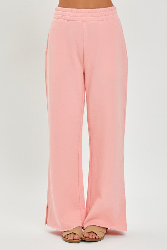 Risen Soft Knit Wide Leg with Slit Lounge Pant - Blush