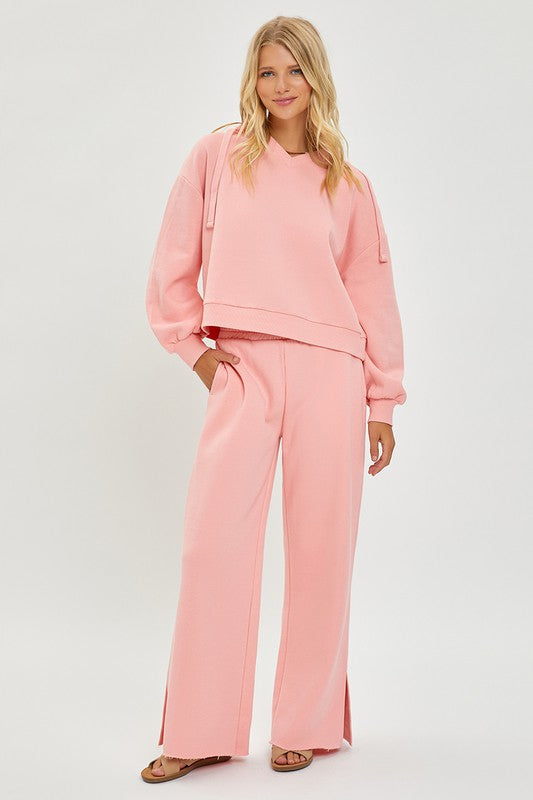 Risen Soft Knit Wide Leg with Slit Lounge Pant - Blush