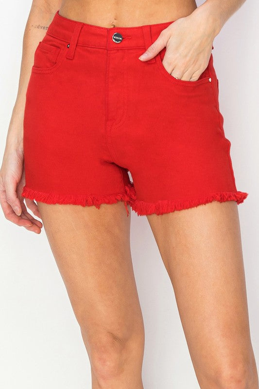 Risen Tummy Control High Rise Fray Hem Shorts