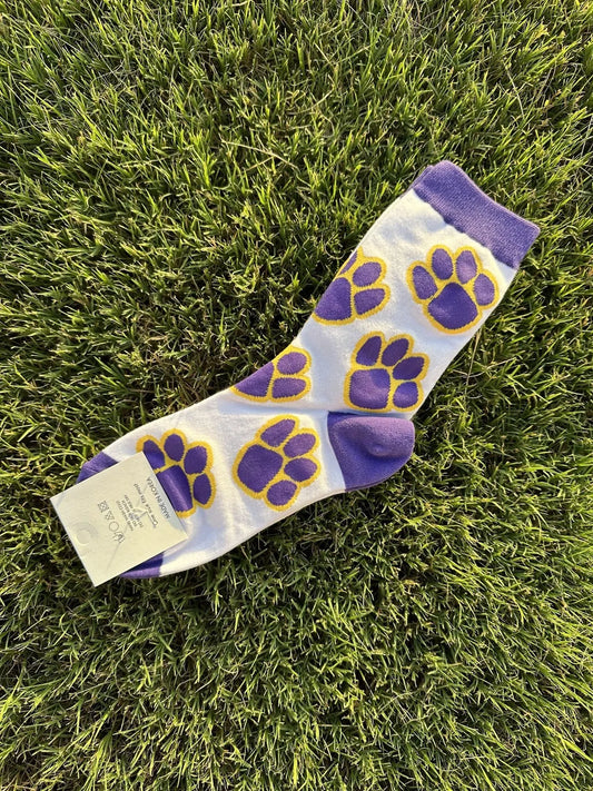 Paw Print Socks - Purple and Yellow