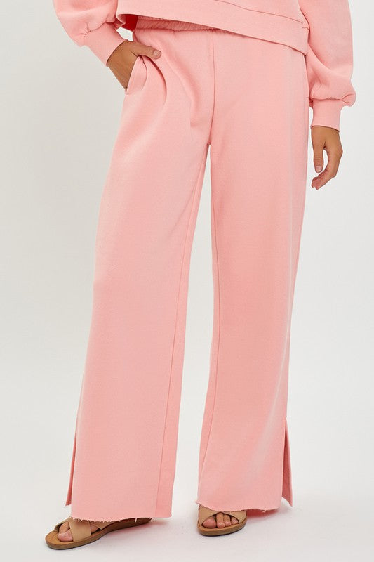 Risen Soft Knit Wide Leg with Slit Lounge Pant - Blush