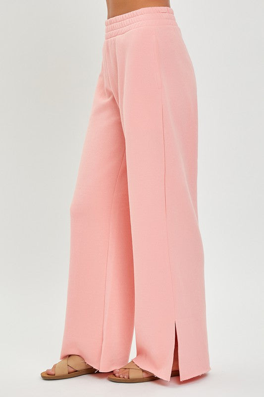 Risen Soft Knit Wide Leg with Slit Lounge Pant - Blush